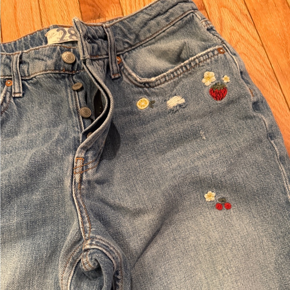 We The Free Light Blue Embroidered Straight Leg Jeans Spring festival boho